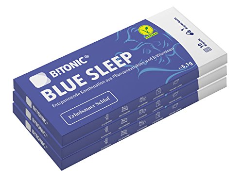 B!TONIC® Blue Sleep - Natürliche Einschlafhilfe für Erwachsene I Pflanzliches Schlafmittel mit Zitronenmelisse & Hopfen, Vitamin B3 / B7 I Besser Schlafen & Durchschlafen I 100% Vegan - 30 Kapseln, 3er Pack -